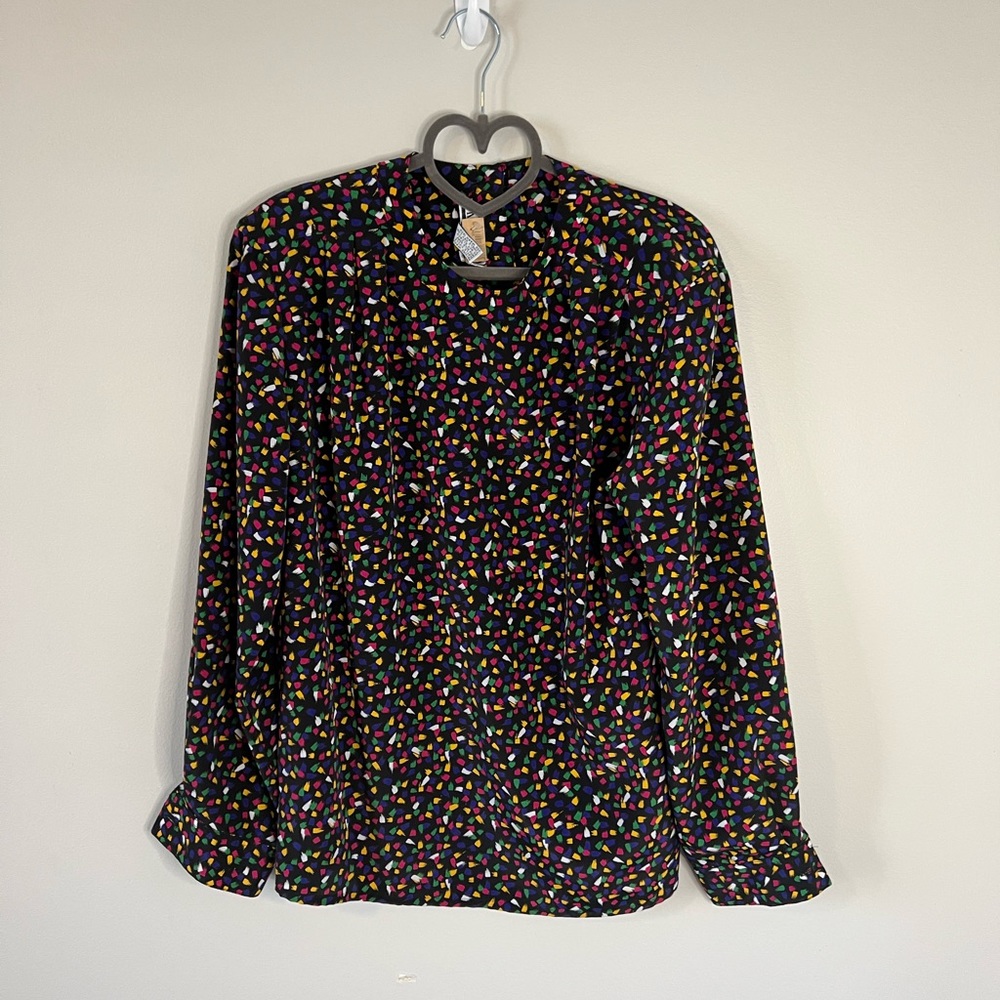 Vintage Black Blouse with Colored Dots